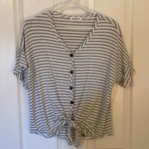 Short sleeve flutter top with tie front